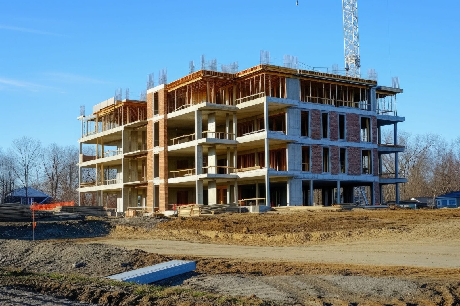 Construction site under a clear sky